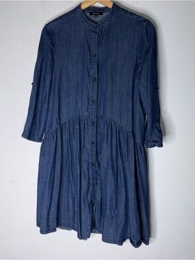 Madewell Denim Button Down Front Shirt dress Mandarin Collar S